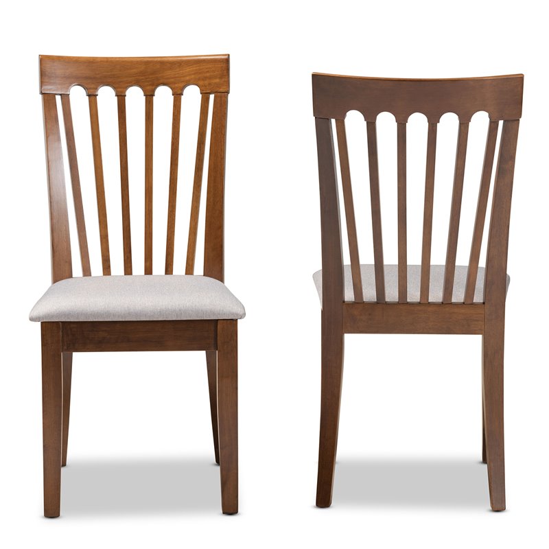Baxton Studio Minette Gray Fabric Walnut Finished Wood 2-Piece Dining Chair Set