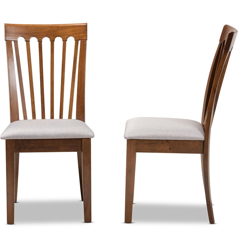Baxton Studio Minette Gray Fabric Walnut Finished Wood 2-Piece Dining Chair Set