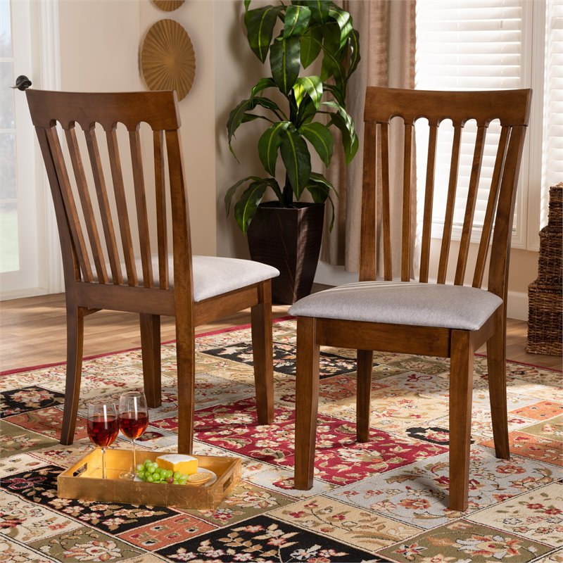 Baxton Studio Minette Gray Fabric Walnut Finished Wood 2-Piece Dining Chair Set