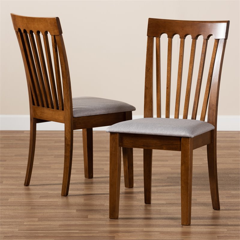 Baxton Studio Minette Gray Fabric Walnut Finished Wood 2-Piece Dining Chair Set