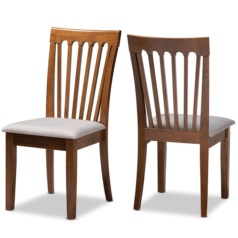 Baxton Studio Minette Gray Fabric Walnut Finished Wood 2-Piece Dining Chair Set