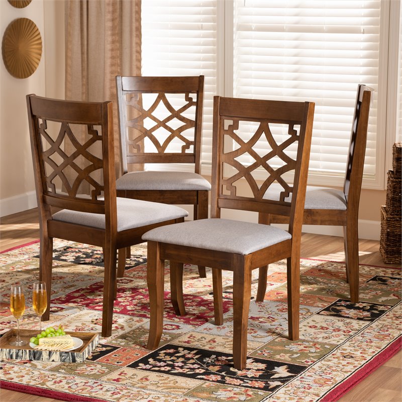 Baxton Studio Mael Gray Fabric Walnut Finished Wood 4-Piece Dining Chair Set