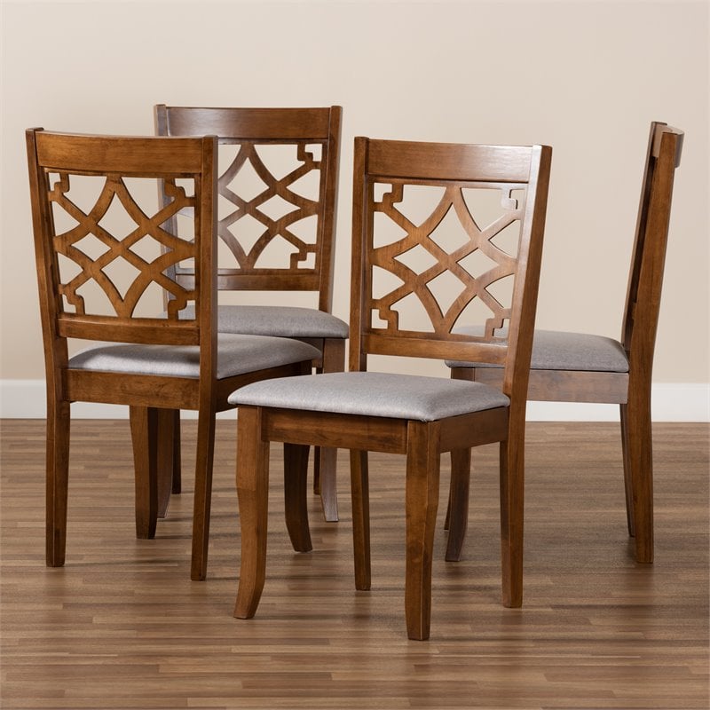 Baxton Studio Mael Gray Fabric Walnut Finished Wood 4-Piece Dining Chair Set