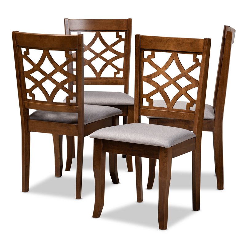 Baxton Studio Mael Gray Fabric Walnut Finished Wood 4-Piece Dining Chair Set