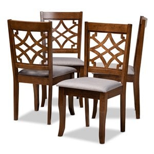 Baxton Studio Mael Gray Fabric Walnut Finished Wood 4-Piece Dining Chair Set