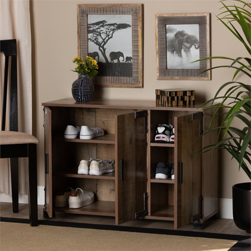Baxton Studio Cyrille Finished Wood 3-Door Shoe Cabinet