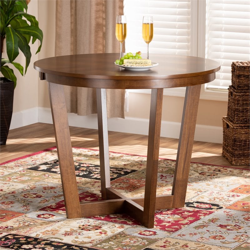 Baxton Studio Alayna Walnut Finished 35-Inch-Wide Round Wood Dining Table