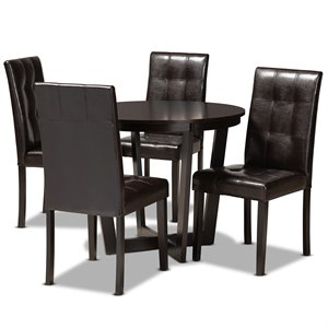 Baxton Studio Vida Dark Brown Faux Leather Upholstered Wood 5-Piece Dining Set