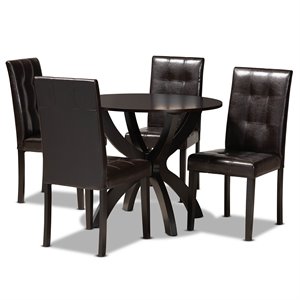 Baxton Studio Elira Dark Brown Faux Leather Upholstered Wood 5-Piece Dining Set