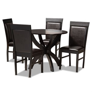 Baxton Studio Ancel Dark Brown Faux Leather Upholstered Wood 5-Piece Dining Set