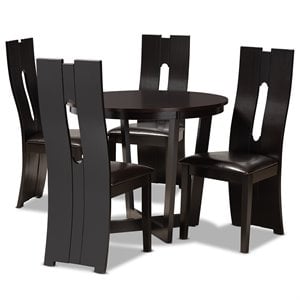 Baxton Studio Sorley Dark Brown Faux Leather Upholstered Wood 5-Piece Dining Set