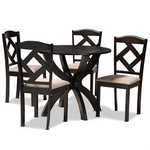 Baxton Studio Quinlan Sand Fabric Dark Brown Finished Wood 5-Piece Dining Set