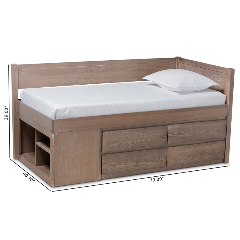 Baxton Studio Levon Antique Oak Finished Wood 4-Drawer Twin Size Storage Bed