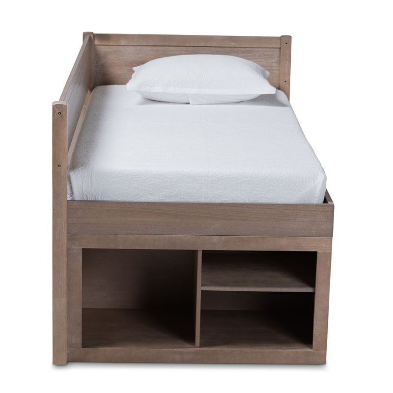 Baxton Studio Levon Antique Oak Finished Wood 4-Drawer Twin Size Storage Bed
