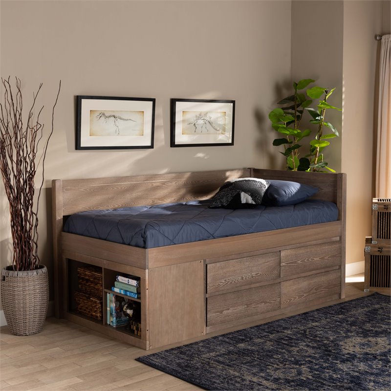 Baxton Studio Levon Antique Oak Finished Wood 4-Drawer Twin Size Storage Bed