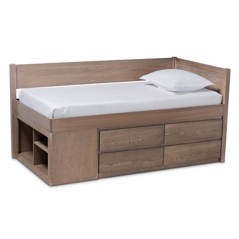 Baxton Studio Levon Antique Oak Finished Wood 4-Drawer Twin Size Storage Bed