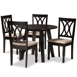 Baxton Studio Millie Sand Fabric and Dark Brown Finished Wood 5-Piece Dining Set