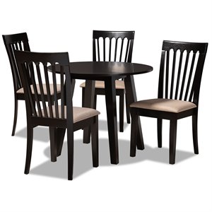 Baxton Studio Maisie Sand Fabric and Dark Brown Finished Wood 5-Piece Dining Set