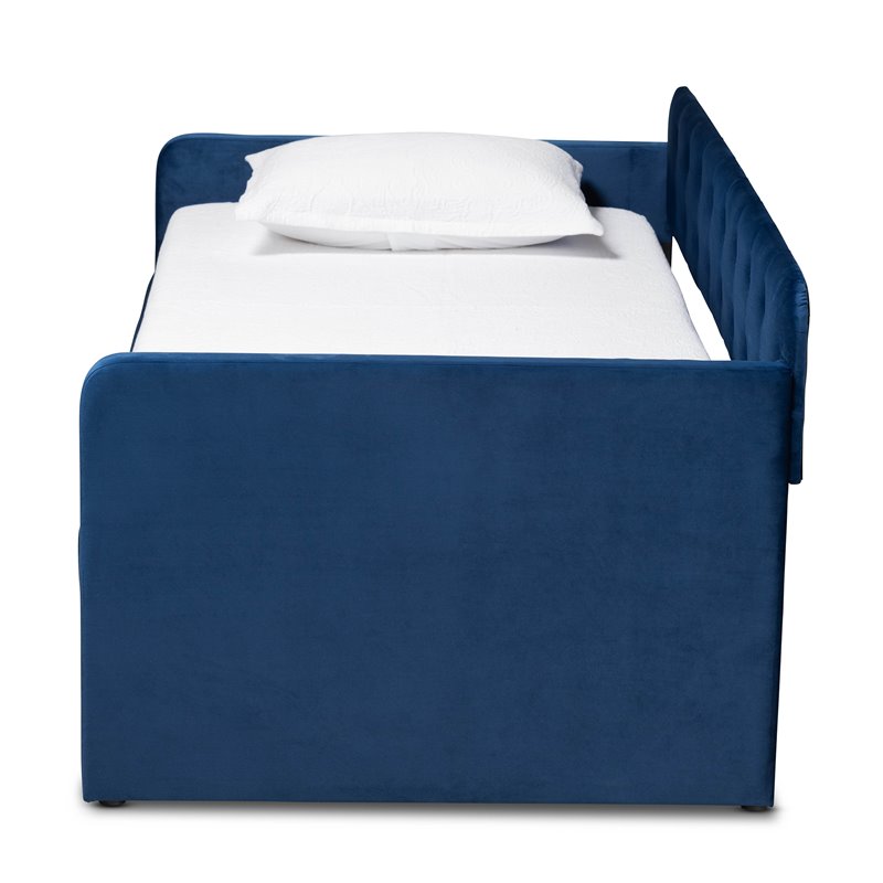 Baxton Studio Jona Navy Blue Velvet Upholstered Twin Size Daybed with Trundle