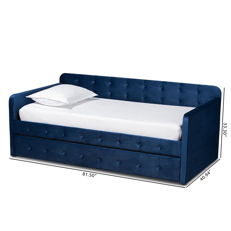 Baxton Studio Jona Navy Blue Velvet Upholstered Twin Size Daybed with Trundle