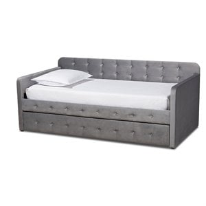 Baxton Studio Jona Gray Velvet Upholstered Twin Size Daybed with Trundle