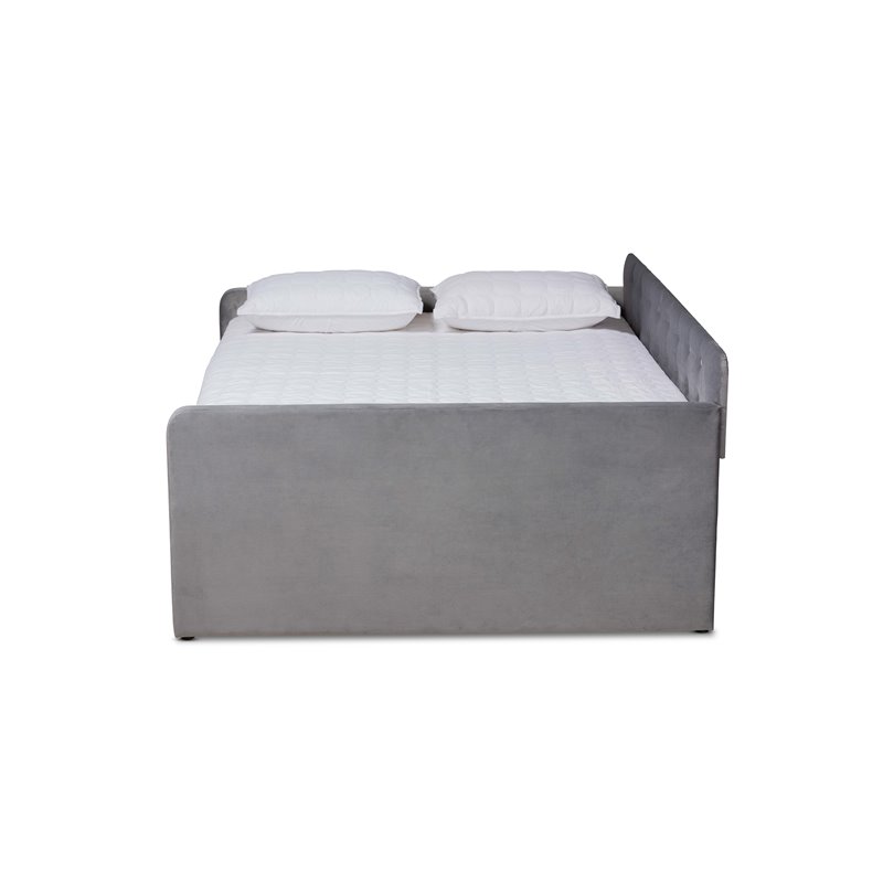 Baxton Studio Jona Gray Velvet Upholstered Queen Size Daybed with Trundle