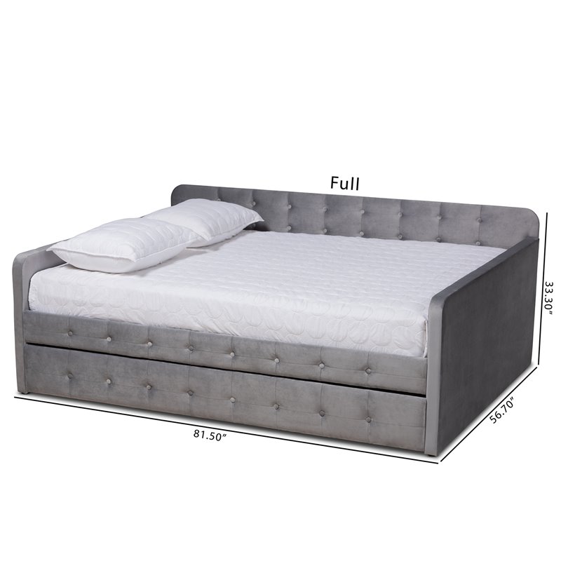 Baxton Studio Jona Gray Velvet Upholstered Queen Size Daybed with Trundle