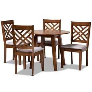 Baxton Studio Lilly Gray Fabric Walnut Finished Wood 5-Piece Dining Set