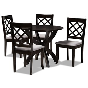 Baxton Studio Savina Gray Fabric and Dark Brown Finished Wood 5-Piece Dining Set