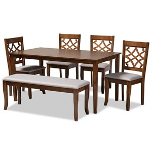 Baxton Studio Dori Gray Fabric and Walnut Finished Wood 6-Piece Dining Set