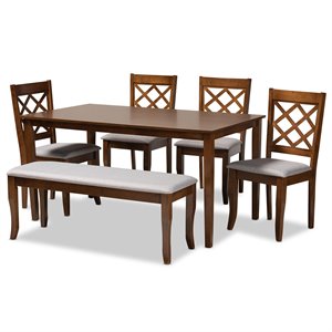 Baxton Studio Andor Gray Fabric and Walnut Finished Wood 6-Piece Dining Set