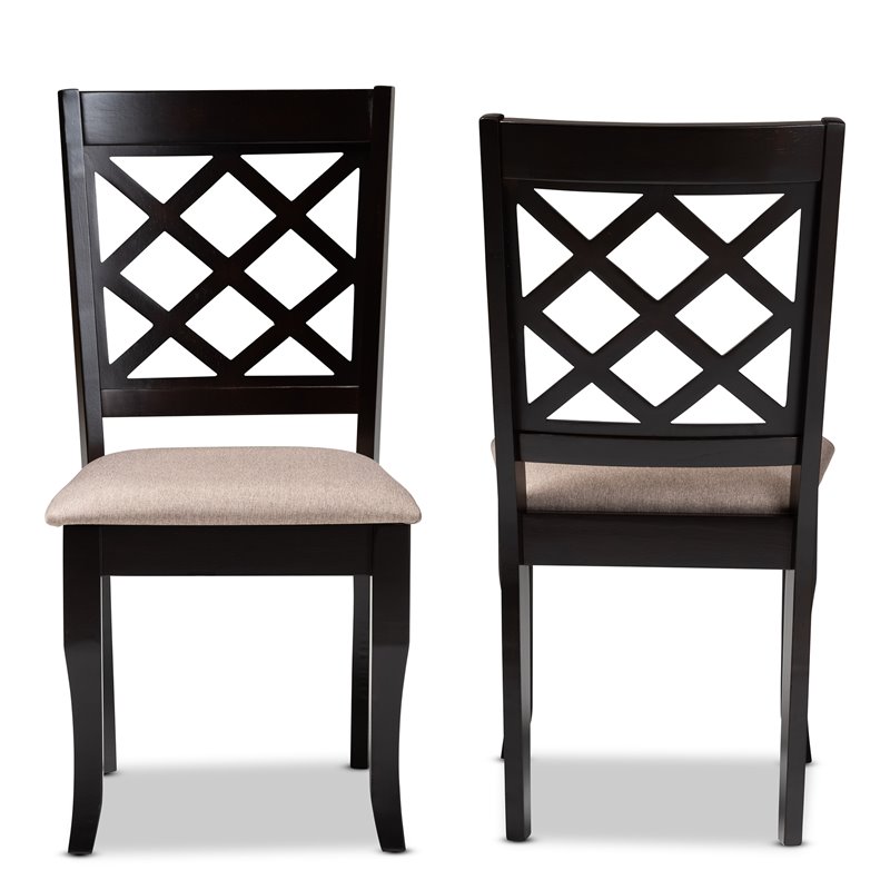 Baxton Studio Verner Sand Fabric Dark Brown Finished 2-Piece Dining Chair Set