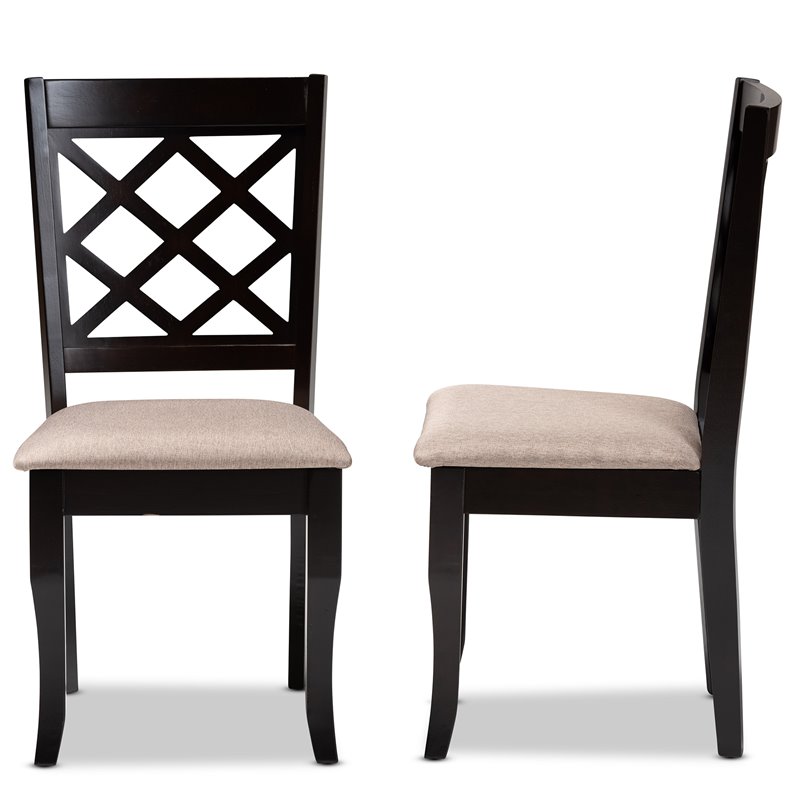 Baxton Studio Verner Sand Fabric Dark Brown Finished 2-Piece Dining Chair Set
