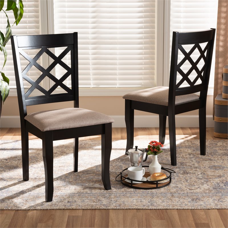 Baxton Studio Verner Sand Fabric Dark Brown Finished 2-Piece Dining Chair Set