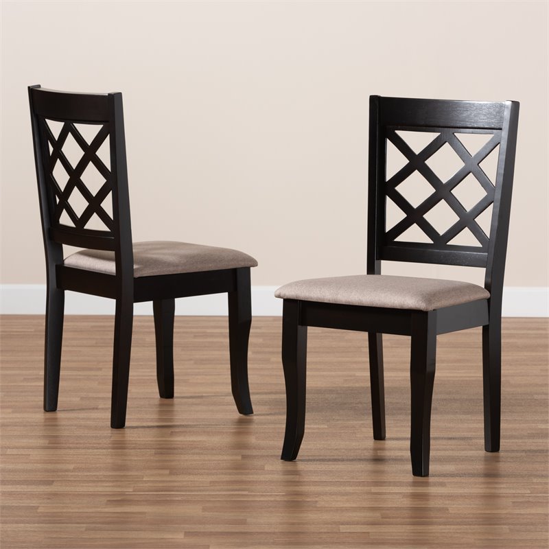 Baxton Studio Verner Sand Fabric Dark Brown Finished 2-Piece Dining Chair Set