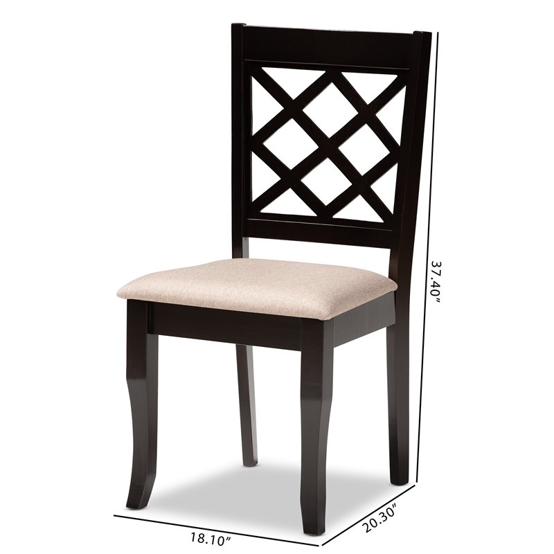 Baxton Studio Verner Sand Fabric Dark Brown Finished 2-Piece Dining Chair Set