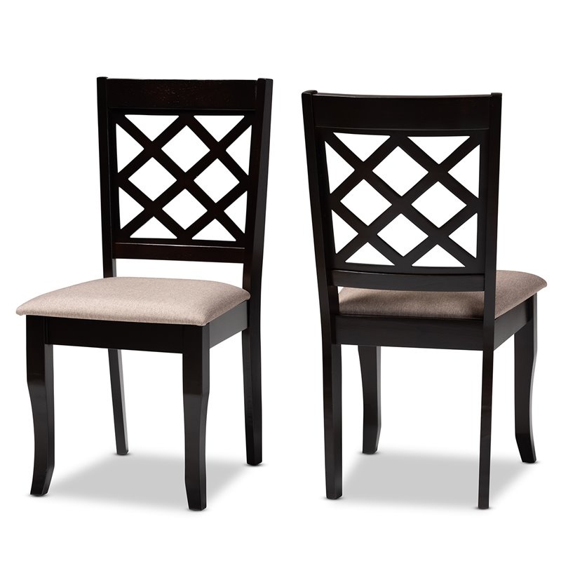 Baxton Studio Verner Sand Fabric Dark Brown Finished 2-Piece Dining Chair Set
