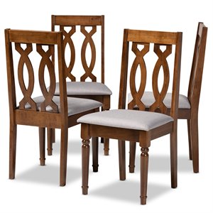 Baxton Studio Cherese Gray Fabric Walnut Finished 4-Piece Wood Dining Chair Set