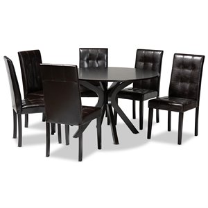 Baxton Studio Marie Dark Brown Faux Leather Wood 7-Piece Dining Set
