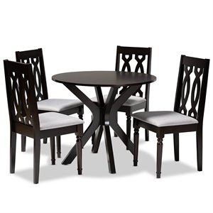 Baxton Studio Callie Gray Fabric and Dark Brown Finished Wood 5-Piece Dining Set