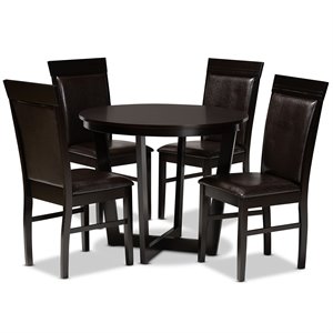 Baxton Studio Irma Dark Brown Faux Leather Wood 5-Piece Dining Set