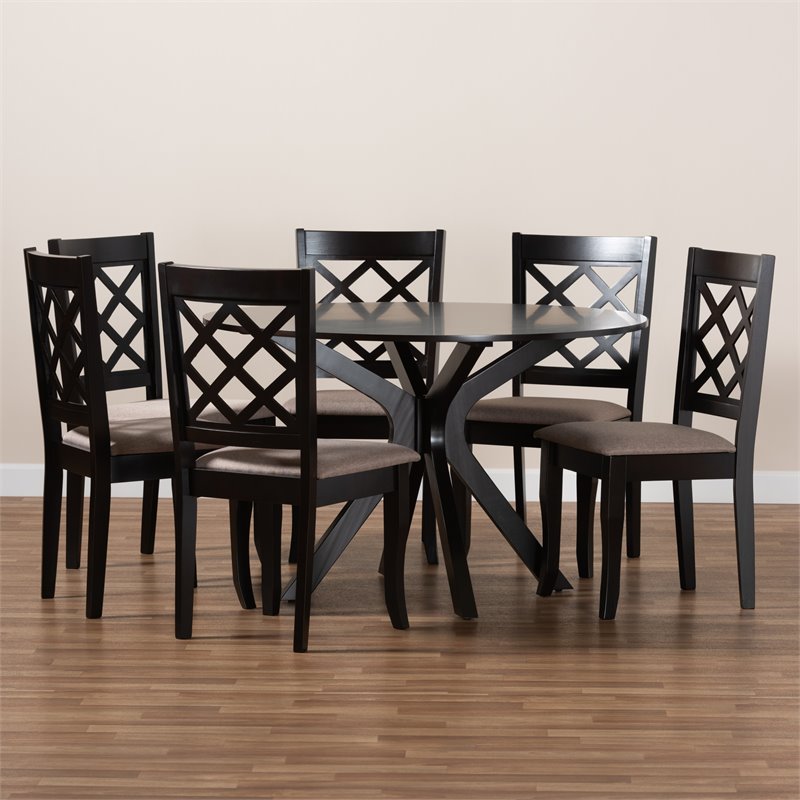Baxton Studio Jana Sand Fabric and Dark Brown Finished Wood 7-Piece Dining Set