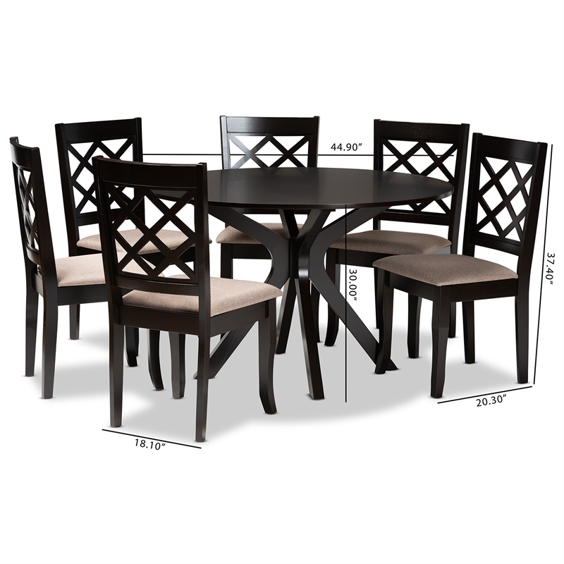 Baxton Studio Jana Sand Fabric and Dark Brown Finished Wood 7-Piece Dining Set