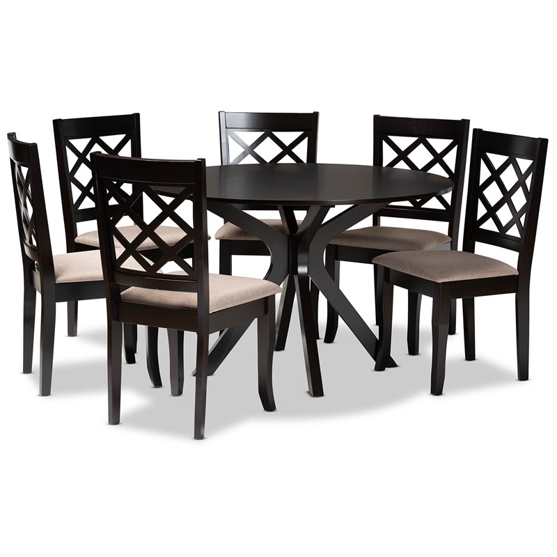 Baxton Studio Jana Sand Fabric and Dark Brown Finished Wood 7-Piece Dining Set