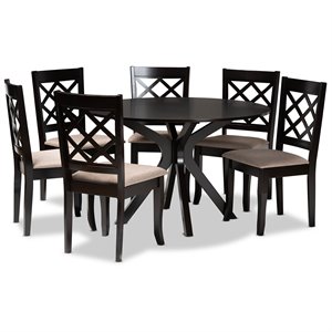 Baxton Studio Jana Sand Fabric and Dark Brown Finished Wood 7-Piece Dining Set