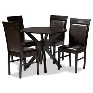 Baxton Studio Jeane Dark Brown Faux Leather Wood 5-Piece Dining Set