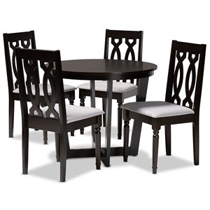 Baxton Studio Julie Gray Fabric and Dark Brown Finished Wood 5-Piece Dining Set