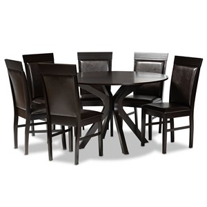 Baxton Studio Jeane Dark Brown Faux Leather Wood 7-Piece Dining Set
