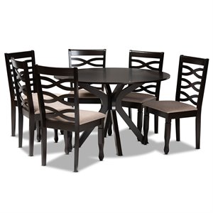 Baxton Studio Mila Sand Fabric Dark Brown Finished Wood 7-Piece Dining Set