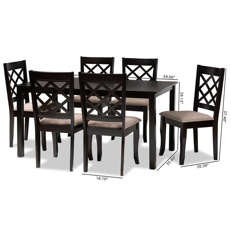 Baxton Studio Verner Sand Fabric Dark Brown Finished 7-Piece Wood Dining Set